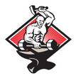 Blacksmith With Hammer Striking Barbell