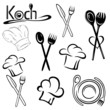 Koch, Kochmütze, Kochen, Kochlöffel, vector set