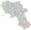 Map of Campania - Italy - in a mosaic of harlequin bubbles