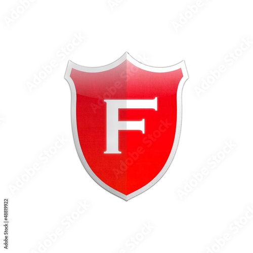 Illustration: Secure shield letter F. Secure shield letter F.
