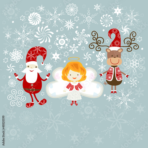 Vector: santa, angel and reindeer santa, angel and reindeer