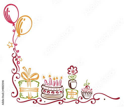 Vector: Geburtstag, Torte, Geschenke, birthday, Ranke Geburtstag, Torte, Geschenke, birthday, Ranke