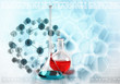 Test tubes on molecules stylized abstract background