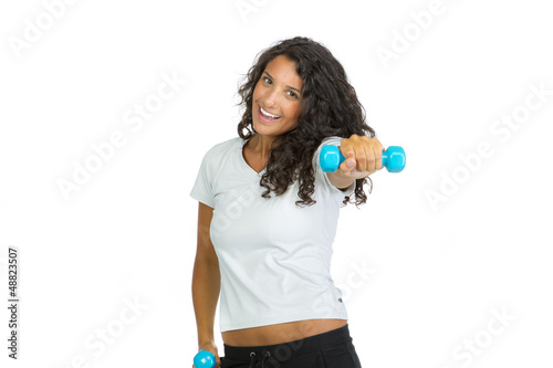 Photo: Krafttraining mit 2 blauen Hanteln Krafttraining mit 2 blauen Hanteln