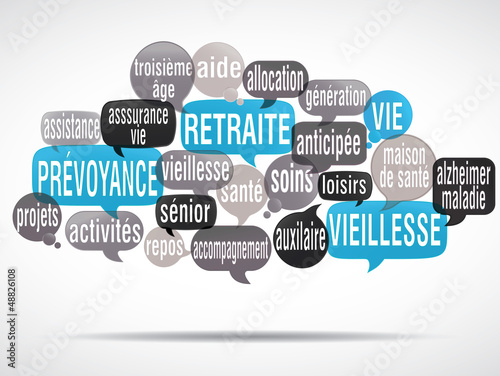 Illustration: nuage de mots bulles : retraite nuage de mots bulles : retraite