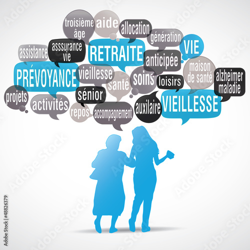 Illustration: nuage de mots bulles silhouette : retraite nuage de mots bulles silhouette : retraite