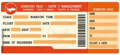 Vector: Boarding pass. Red flight coupon. Boarding pass. Red flight coupon.