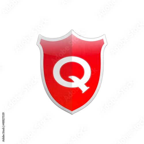 Illustration: Secure shield letter Q. Secure shield letter Q.