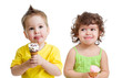 Photo: kids with cone ice cream isolated on white kids with cone ice cream isolated on white