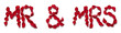 Red rose petals spelling mr and mrs