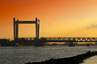 Railway bridge in Dordrecht at sunset with a dramatic sky