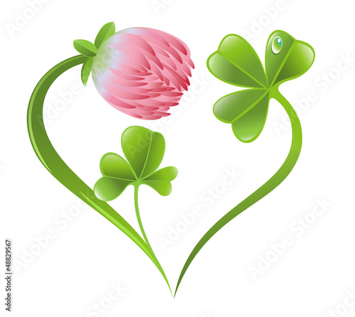Vector: Heart icon with clover leaf and blossom Heart icon with clover leaf and blossom