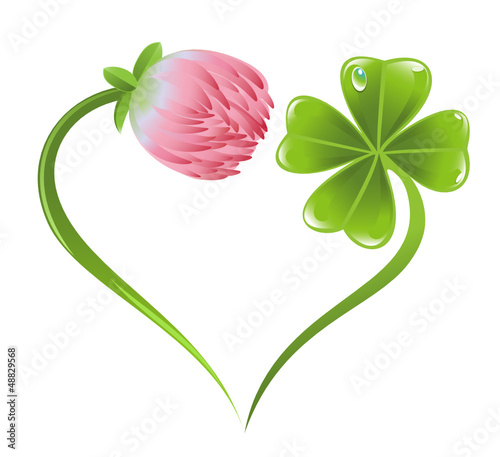 Vector: Heart icon with clover leaf and blossom Heart icon with clover leaf and blossom