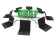 Chat in the Internet with laptop computer - green -
