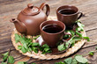 Photo: Tea with mint on a wooden table Tea with mint on a wooden table