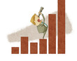 businessman using a telescope on a bar chart