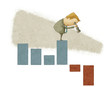 businessman using a telescope on a bar chart
