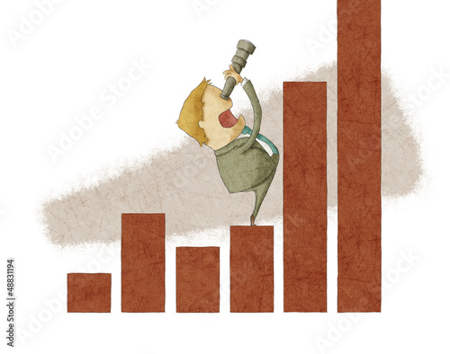 Illustration: businessman using a telescope on a bar chart businessman using a telescope on a bar chart