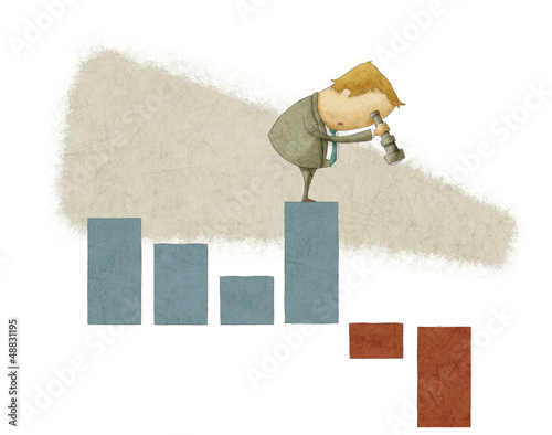 Illustration: businessman using a telescope on a bar chart businessman using a telescope on a bar chart