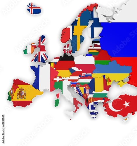 Illustration: Les pays d'Europe avec leur drapeaux Les pays d'Europe avec leur drapeaux