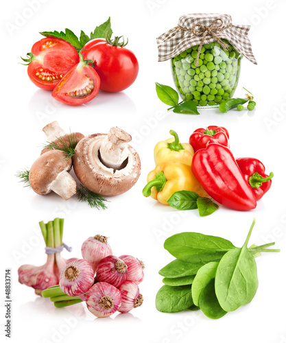 Photo: set vegetable with green isolated on white background set vegetable with green isolated on white background