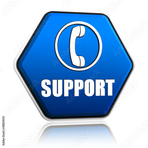 Illustration: support and phone sign in hexagon button support and phone sign in hexagon button