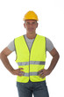 Construction worker wearing hard hat and vest
