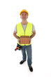 Construction worker wearing hard hat and vest