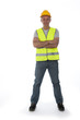 Construction worker wearing hard hat and vest