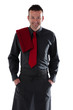 Server wearing black shirt and apron