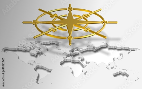 Illustration: Compass and world map Compass and world map