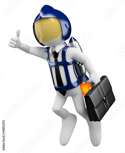 Illustration: 3D white people. Future businessman flying 3D white people. Future businessman flying