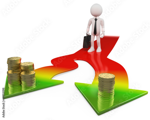 Illustration: 3D white people. Businessman choosing the way 3D white people. Businessman choosing the way