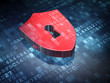 Privacy concept: Red Shield With Keyhole on digital background