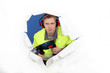 Worker with ear muffs