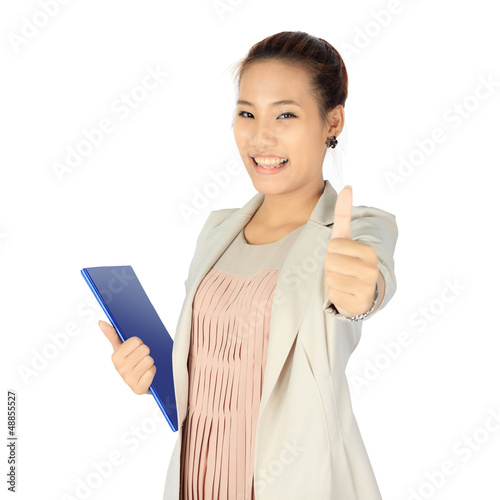 Photo: Isolated young business woman over white Isolated young business woman over white