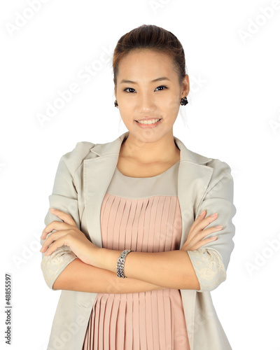 Photo: Isolated young business woman over white Isolated young business woman over white