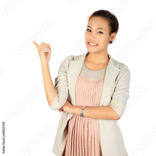 Photo: Isolated young business woman over white Isolated young business woman over white