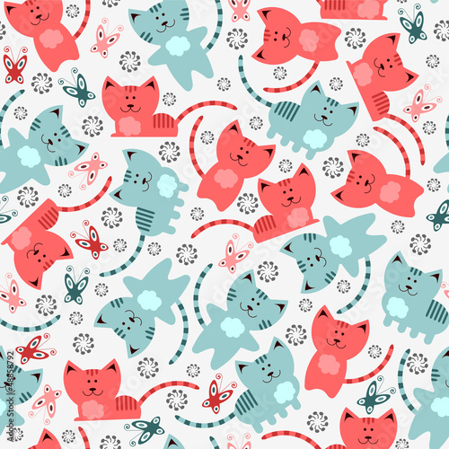 Vector: Seamless pattern with cute kittens Seamless pattern with cute kittens