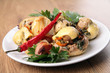 the mushrooms baked with potatoes and bacon
