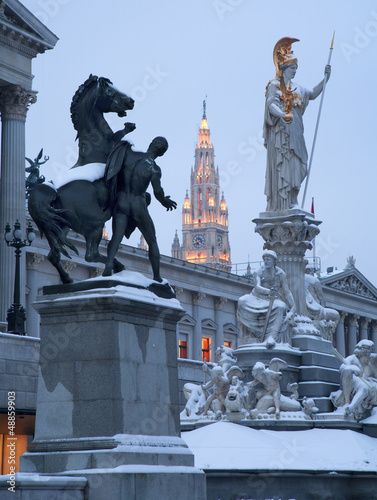 Photo: Vienna - Pallas Athena fountain and parliamen in winter Vienna - Pallas Athena fountain and parliamen in winter