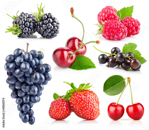 Photo: set of fresh berry with green leaf set of fresh berry with green leaf