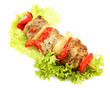 tasty grilled meat and vegetables on skewer, isoalted on white