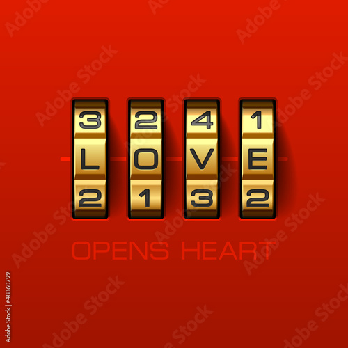 Vector: Love Opens Heart. Combination lock. Love Opens Heart. Combination lock.