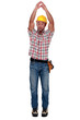 Tradesman raising his arms over his head
