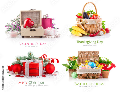 Photo: set of composition different holidays isolated on white set of composition different holidays isolated on white