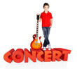 Boy with electric guitar with 3d text