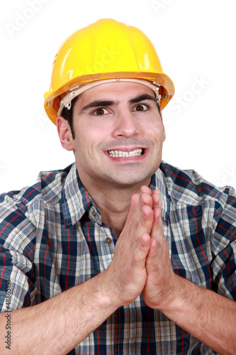 Photo: Builder hoping everything goes as planned Builder hoping everything goes as planned