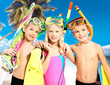 Portrait of the happy children enjoying at beach
