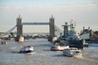 H.M.S. Belfast moored by Tower Bridge, London